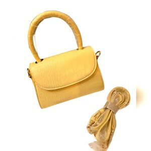 Butter Yellow Croc-Embossed Handbag Mini Style Crossover Bag NEW Cottage Core